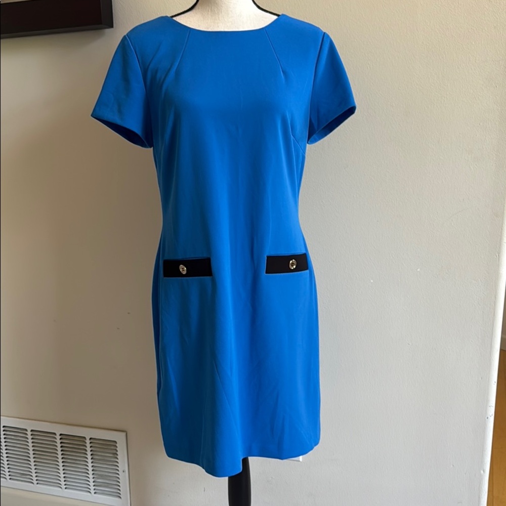 Elegant Blue Dress with Black Accents